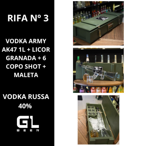 VODKA ARMY AK47 + GRANADA LICOR + 6 COPO SHOT + MALETA 